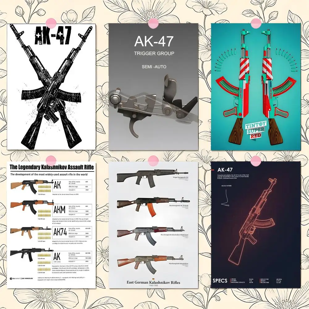 Cool Classic Rifle AK-47 Poster Matte Self-Adhesive Wall Art Print Living Room Bedroom Home Decor