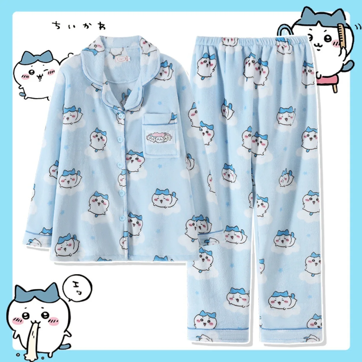 

Plush Chiikawa Pajama Set Cute Cartoon Chiikawa Short Sleeve Shorts Xiaoba Usaki Home Clothes