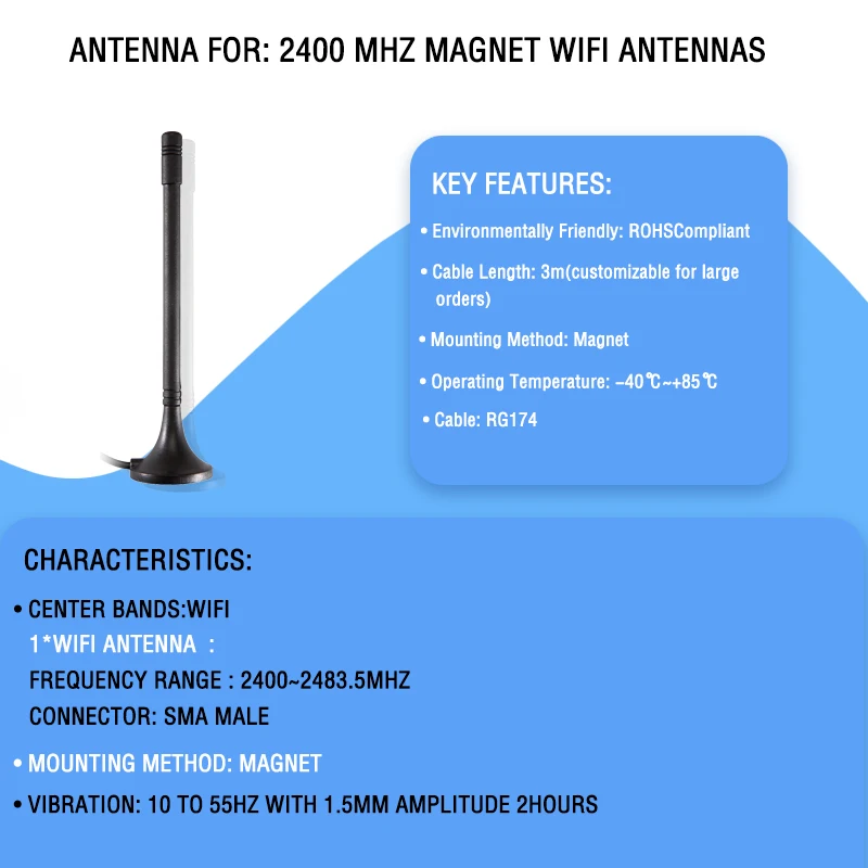 Antena magnetyczna 2,4 GHz, magnetyczne anteny Wi-Fi 3dBi o długości 3 metry