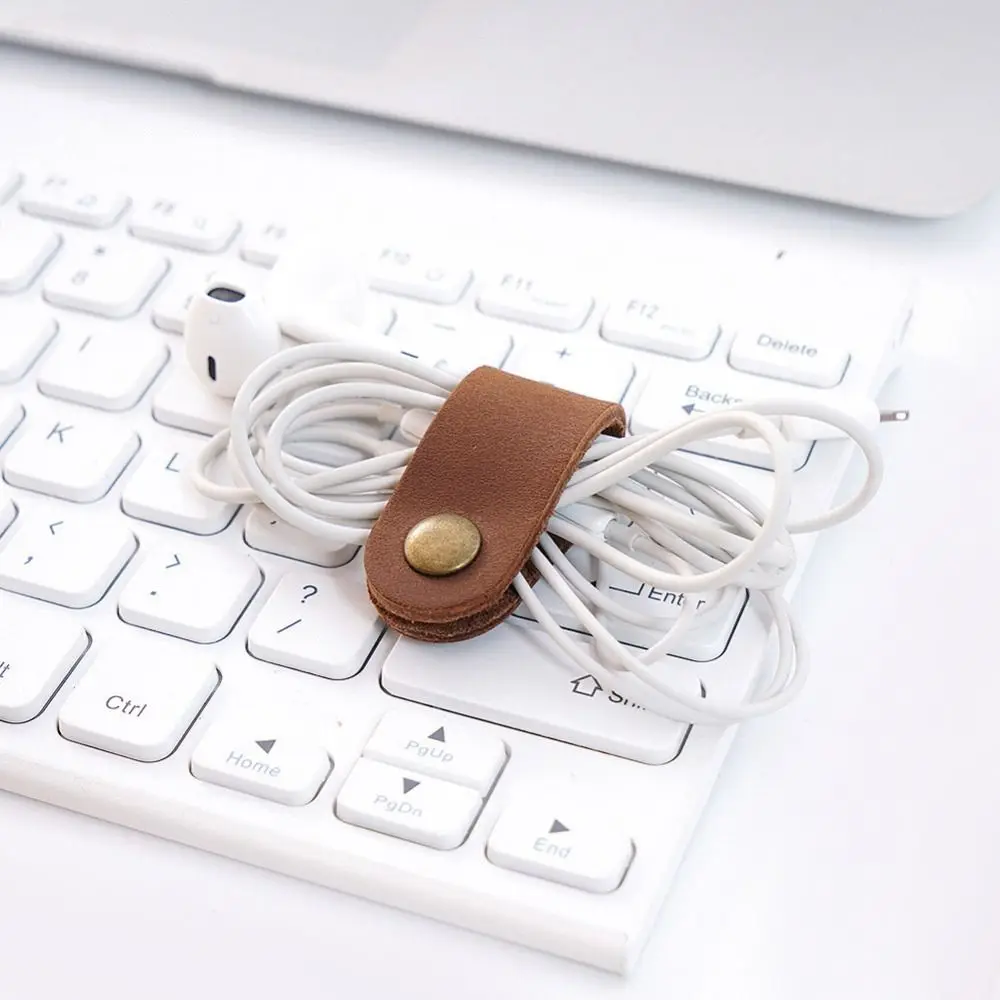 Cartoon Leather Cable Winder Mini Cord Organizer Cable Management Winder Tie Desktop Storage