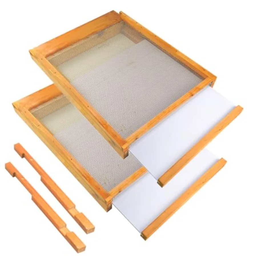 2Pcs Beehive Screened Bottom Board 10 Frame Langstroth Bee Hive Screened Bottom Board Dipped in 100% Beeswax with Entrance Redu