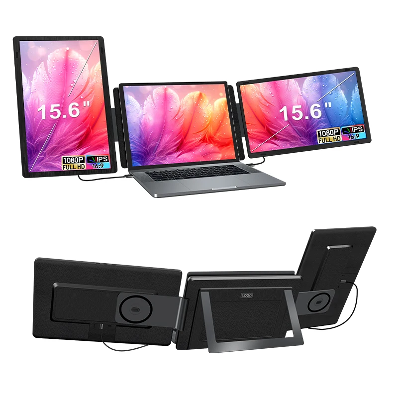 Factory Prices Foldable Portable Tri-Screen Monitor 2.5K QHD IPS for Laptop Mac Windows Android Linux Chromebook Video Editing