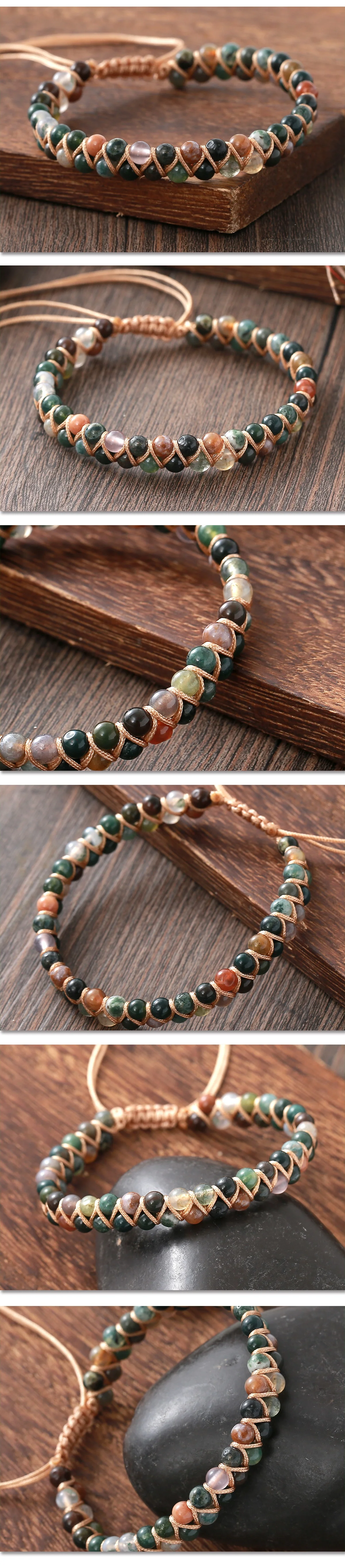 Neue 4MM Naturstein Doppel Schicht Indischen Achat männer Armband Modische Einfache Geflochtene Zugschnur Armband Paar Schmuck – Detail 3