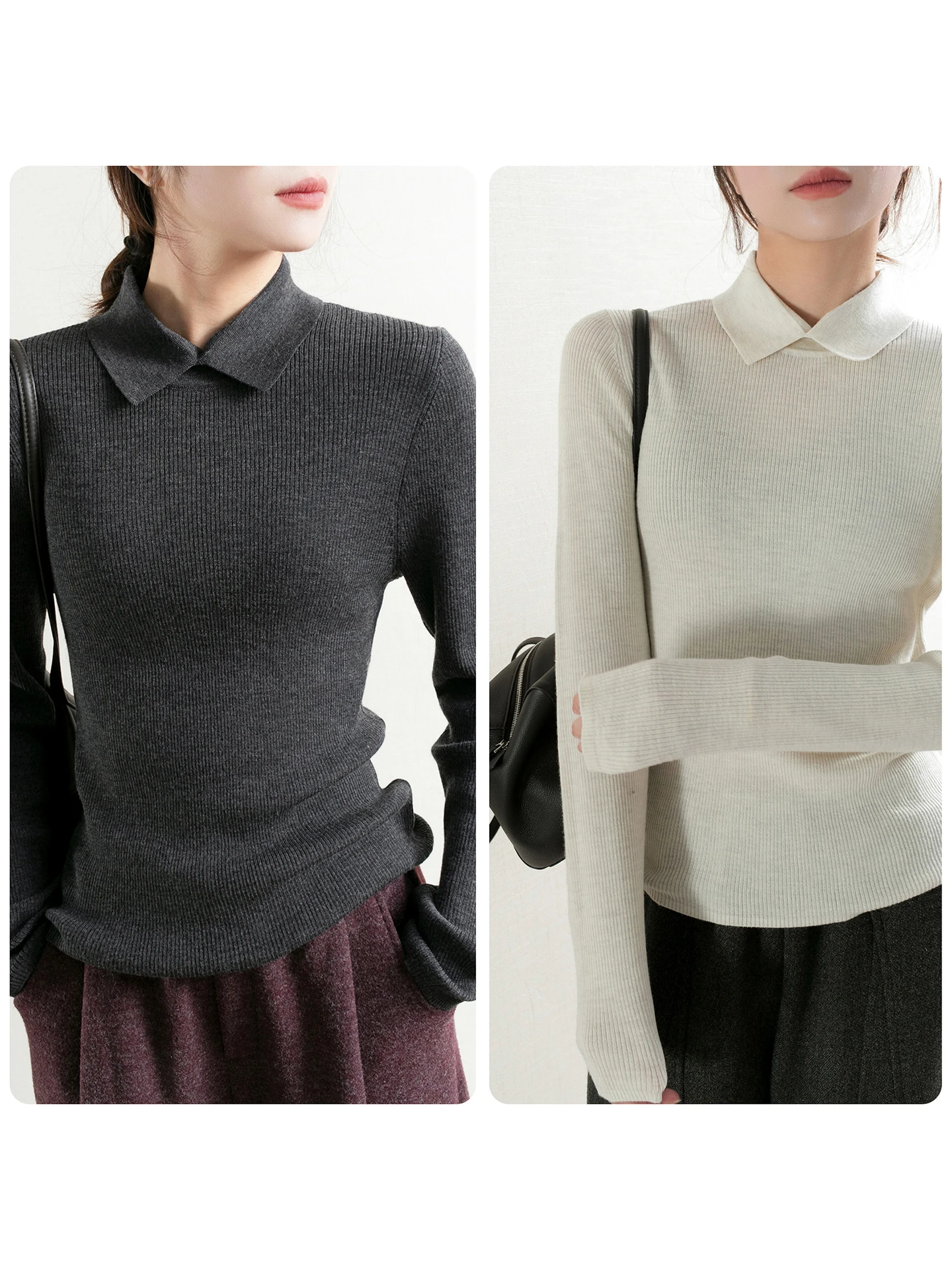 

Cleanfit TidePA 00% Wool Knitted Sweater Women's lectual Sle Small Collar Yangzi Yarn Soft Warm Long Sve Casual