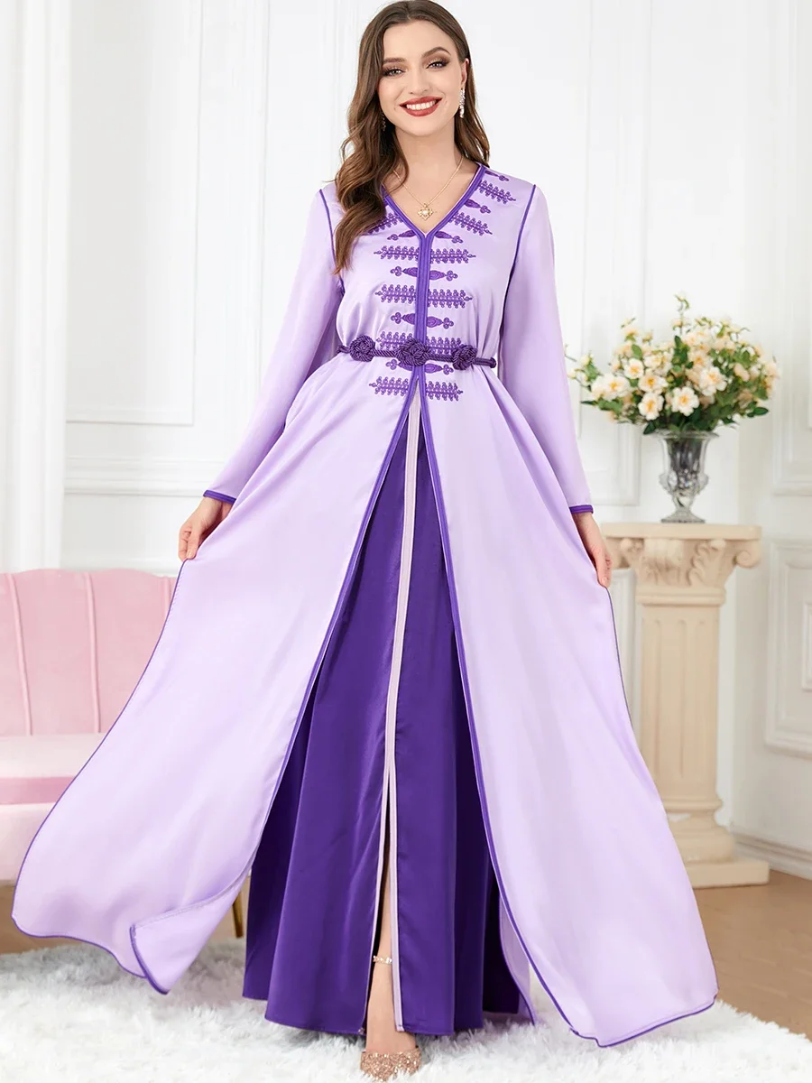 Eid Morocco Party Dress Muslim Women Abaya Dress 2 Piece Set Prayer Caftan Dubai Turkey Longue Vestidos Largo Ramadan Jalabiya