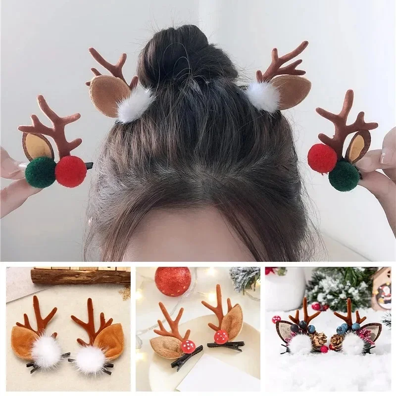 2Pcs/lot Christmas Hair Clips for Women Girls Antler Deer Ear Hairpin Hairgrips Kids New Year Barrettes Hair Accessories Jewelry