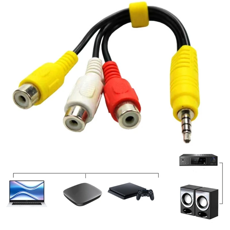 3.5 มม.ชาย 3RCA หญิงอะแดปเตอร์วิดีโอสเตอริโออะแดปเตอร์สายเคเบิล Splitter สำหรับโฮมเธียเตอร์เครื่องขยายเสียงลำโพง