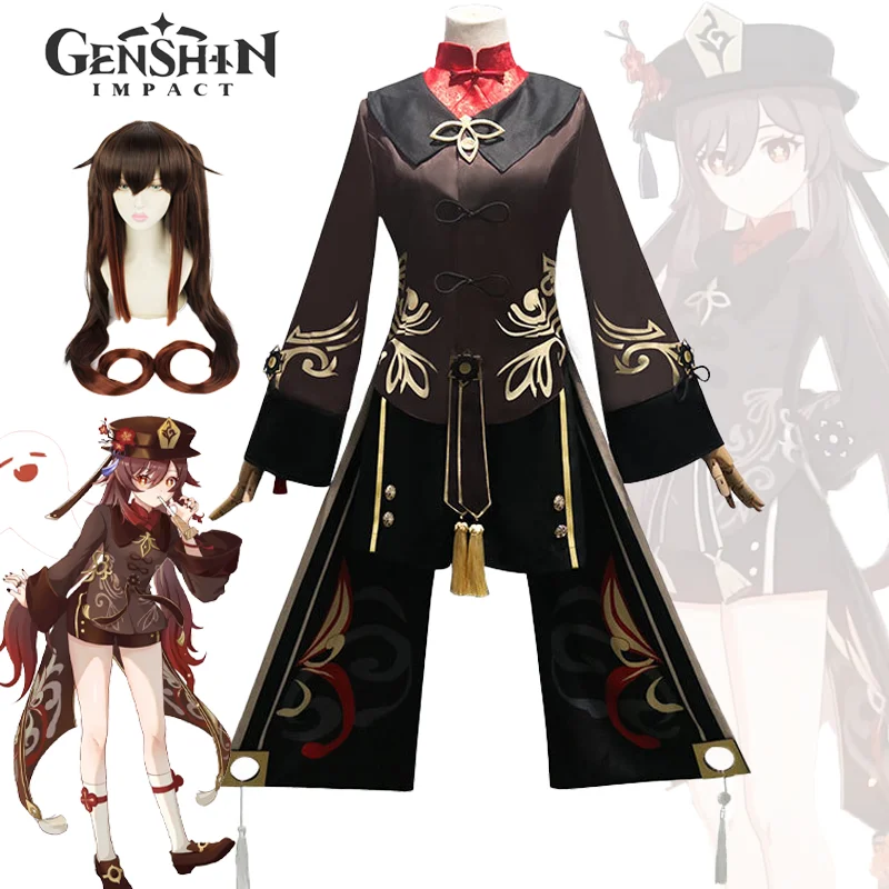 Genshin Impact Hu Tao Cosplay Traje para Meninas, Vestido, Terno Uniforme, Roupa dos Pais Filhos, Festa de Halloween, Trajes de RPG, Conjunto completo