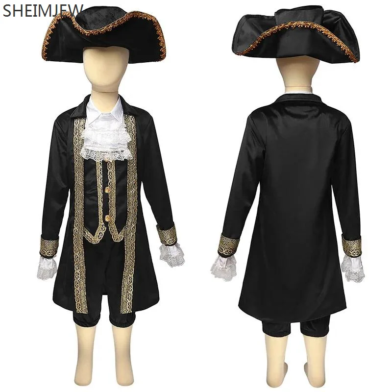 Pirates Of The Caribbean Cosplay Clothes For Boys Revolution Colonial Outfit Vintage Halloween Carnival Stage Performance Suit