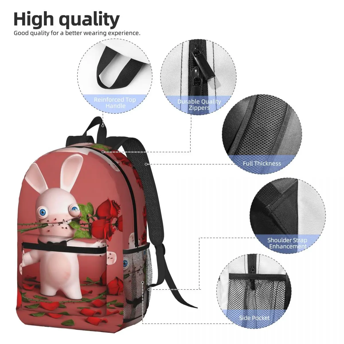 Raving Rabbits St-Valentin Backpack Student BookBag Kids School Bag Computer Shoulder Bags for Men Women
