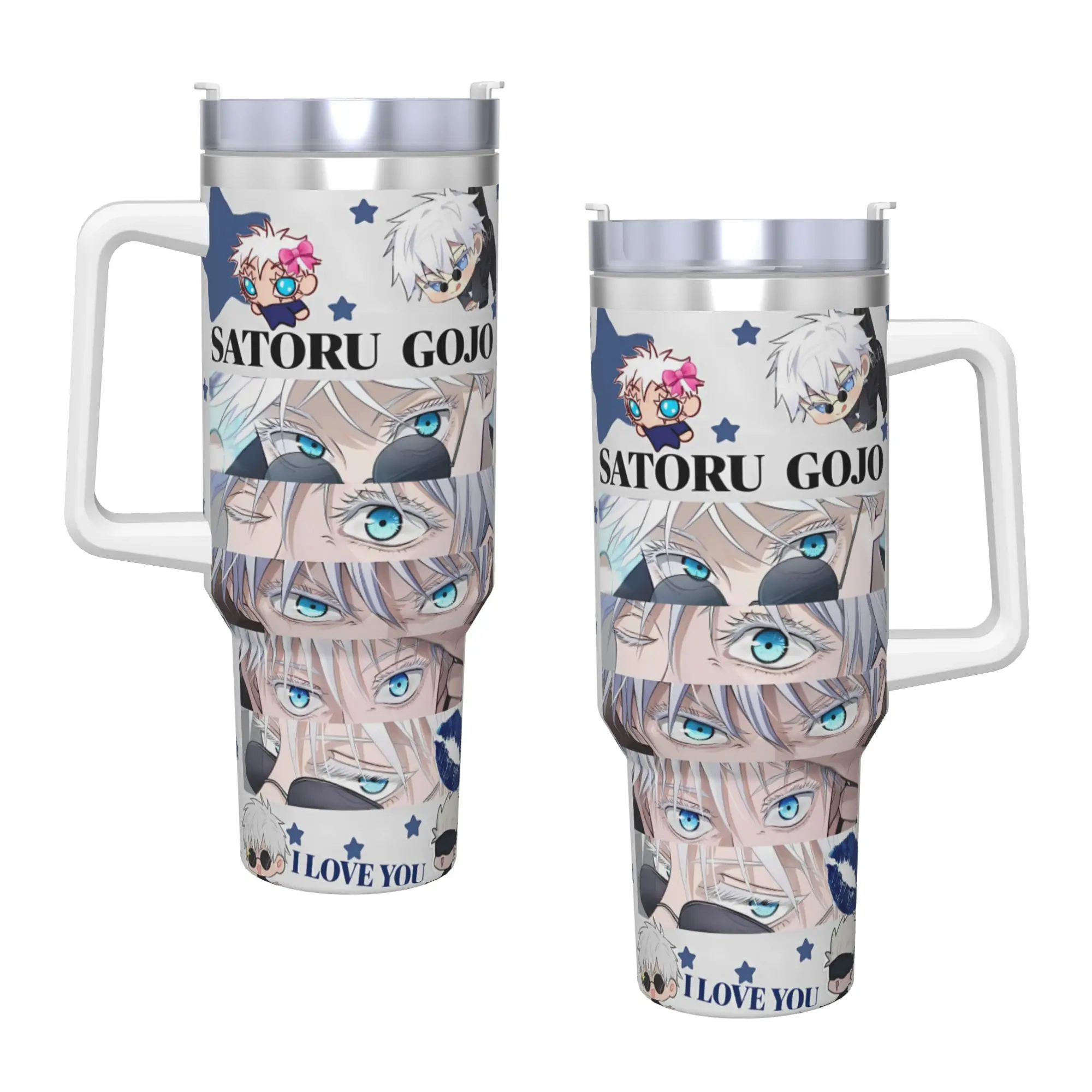 Gojo Sensei Anime Manga Stainless Steel Tumbler  Travel Thermal Mug With Straws and Lid 40oz Mugs Cup Cold Drink Water Bottle
