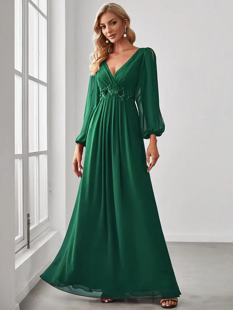 Luxury Evening Dress Long Lantern Sleeves V-Neck A-Line Floor-Length Gown 2024 of Exquisite Prom Party Women Dress