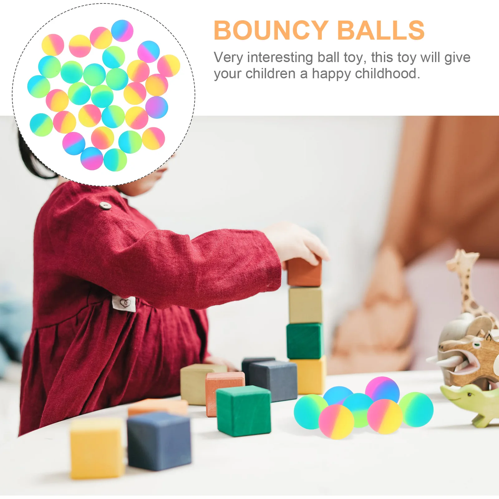 

30pcs Two-color Elastic Bounce Balls Kids Jumping Plastic Floating Toys Stress Relief Party Favors Safe Round Edges