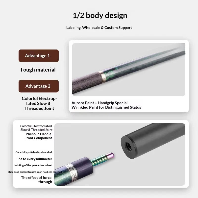 High Quality Billiard Cue Large Head Table Tennis Cue Striking  11.8 10mm Multiple Tooth Grooves Carbon Fiber Center