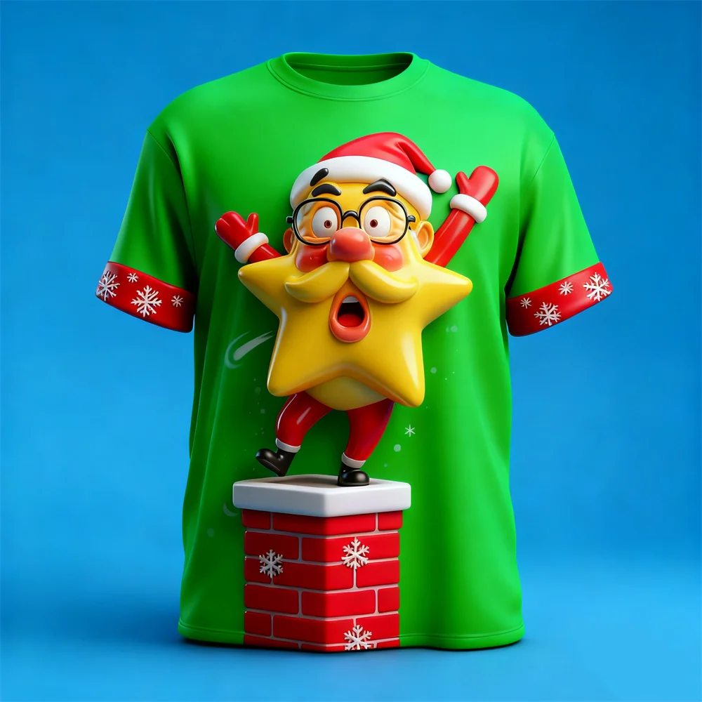 

Creative Design Christmas Theme T-Shirts 3D Print Santa Clause Graphic Short Sleeve Tees Loose Casual Round Neck Clothes For Men