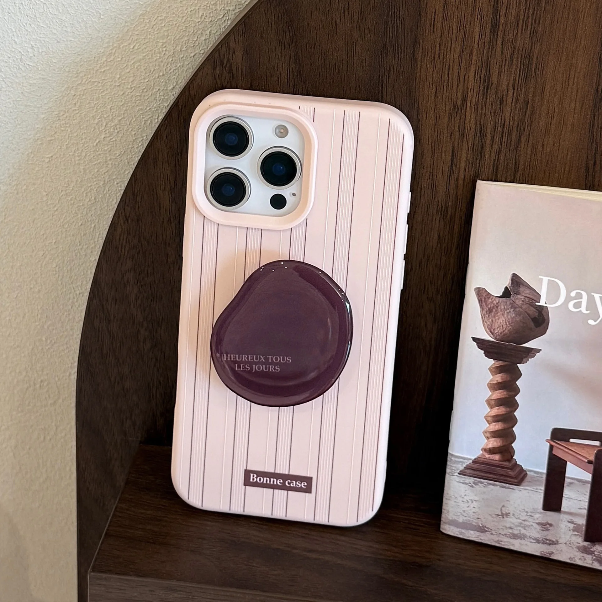 Funda Advanced Ins Stripe para iPhone 16 Apple 14 Vintage Marrón Soporte 15 Pro Max Adecuado 13 Funda blanda