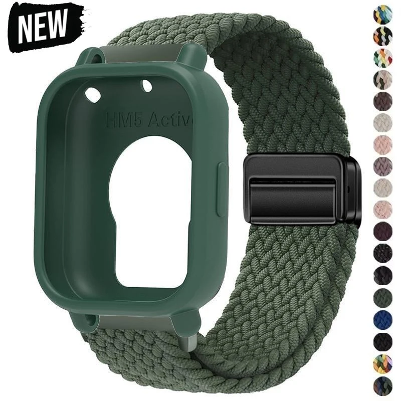 Silicone Case+Elastic Nylon Strap Compatible for Redmi Watch 5 Active / 5 Lite Strap Protector Case Magnetic Buckle(witout film)
