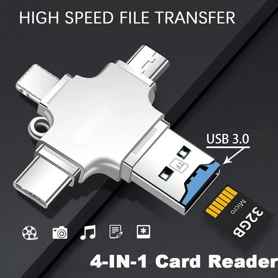 4 In 1 Memory Micro SD Card Reader Adpater For IPhone Ipad Android Mac PC Camera Type C Lighting Usb C Android Portable Reader