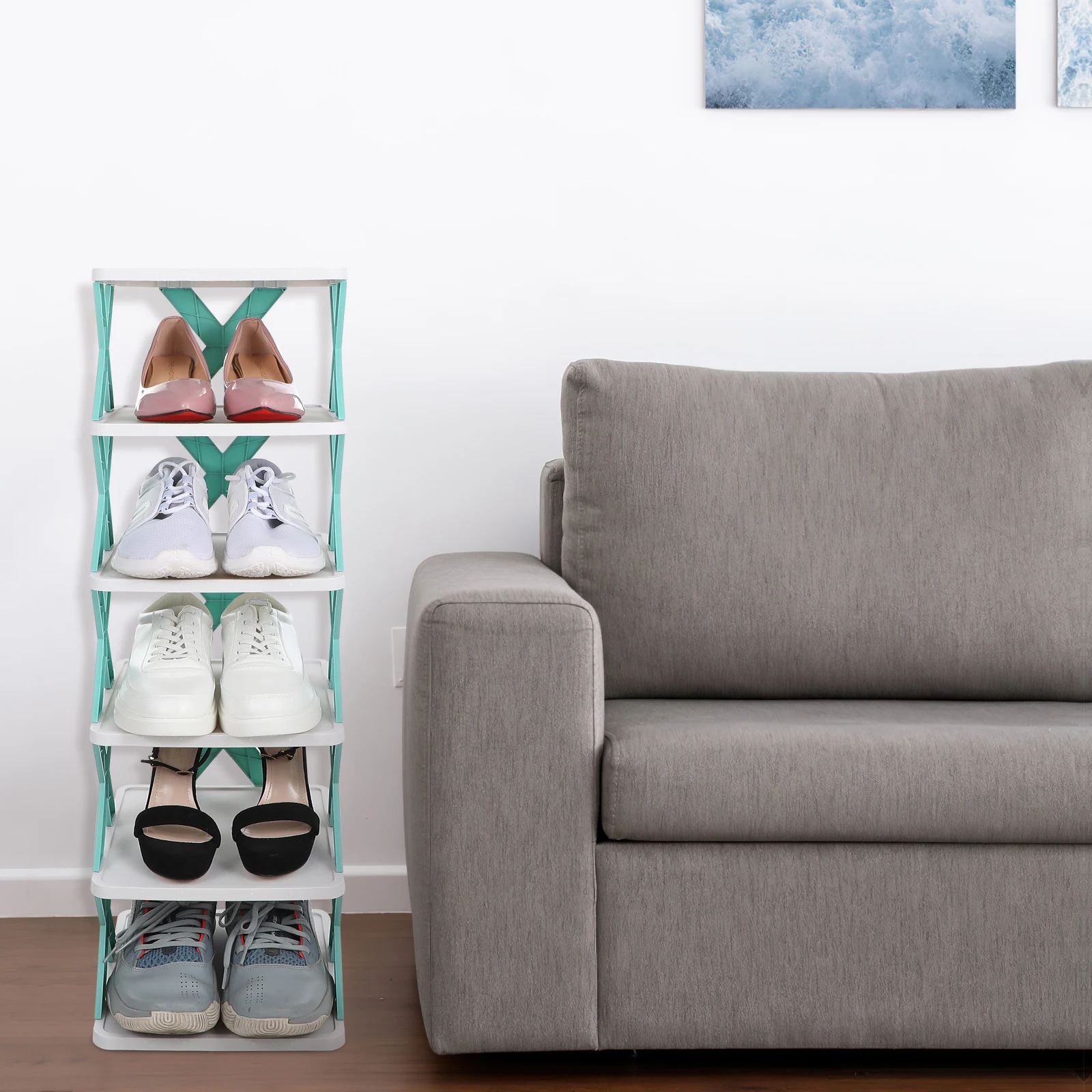 

Stylish Tall Narrow Shoe Rack Stackable Multi-Tier Shoe Storage Organizer Freestanding Shoes Stand Holder For Small Spaces Home