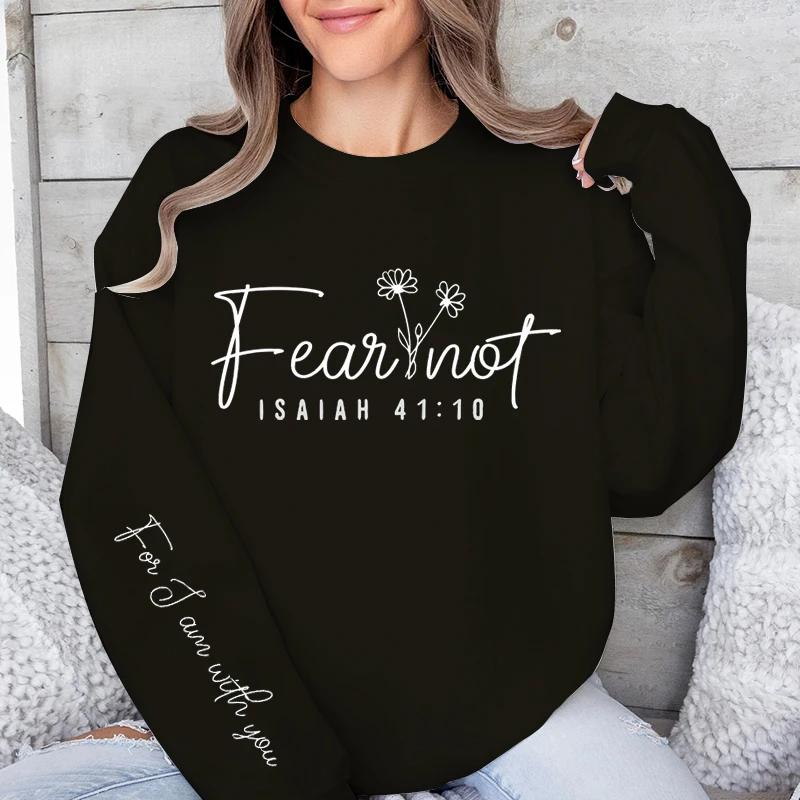 Fear Not Print Pullover Sweatshirt Relaxed Fit Long Sleeve Crew Neck Sweatshirts for Women Casual Daily Wear Outdoor Activities