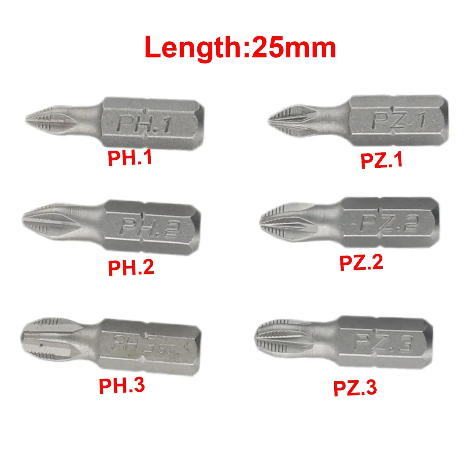 12Pcs Non-Slip Batch Head Phillip Bits Hex Shanked Screwdriver Magnetic Single Head PH1 PH2 PH3 PZ1 PZ2 PZ3 Hand Repair Tools