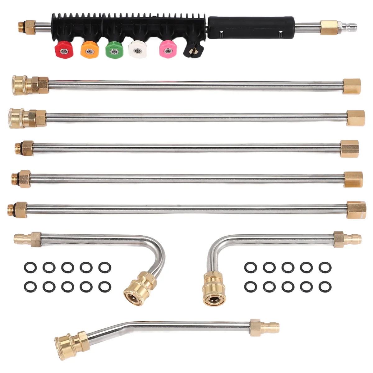 ABKO-Pressure Washer Extension Wand Set - Upgrade Power Washer Lance with Spray Nozzle Tips,Curved Rod, 1/4 Inch Quick Connect,