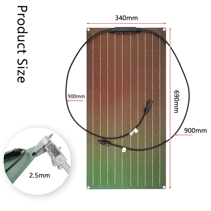 300W Solar Panel Kit 18V ETFE Flexible Monocrystalline Solar Cell Power Charger with 60A Controller for Camping Yacht RV Car