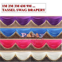 3m 6m Long Tassel Ice Silk Swag Drape Valance For Backdrop Curtain Wedding Stage Background Event Party Decoration