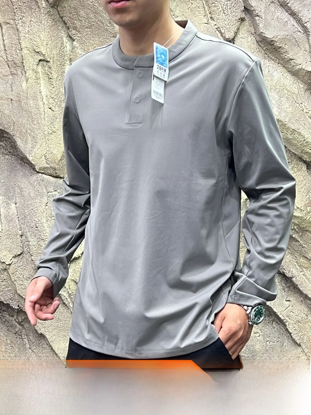 Functional Windproof Henry Collar T-Shirt Men's Outdoor Base Layer Shirt Moisture Wicking Spring Autumn Long Sleeve Casual Style