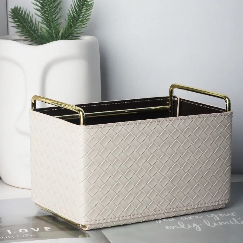 Ahunderjiaz-Iron Leather Storage Basket, Storage Box for Living Room, Desktop, Jewelry, Home Decoration, Luxury