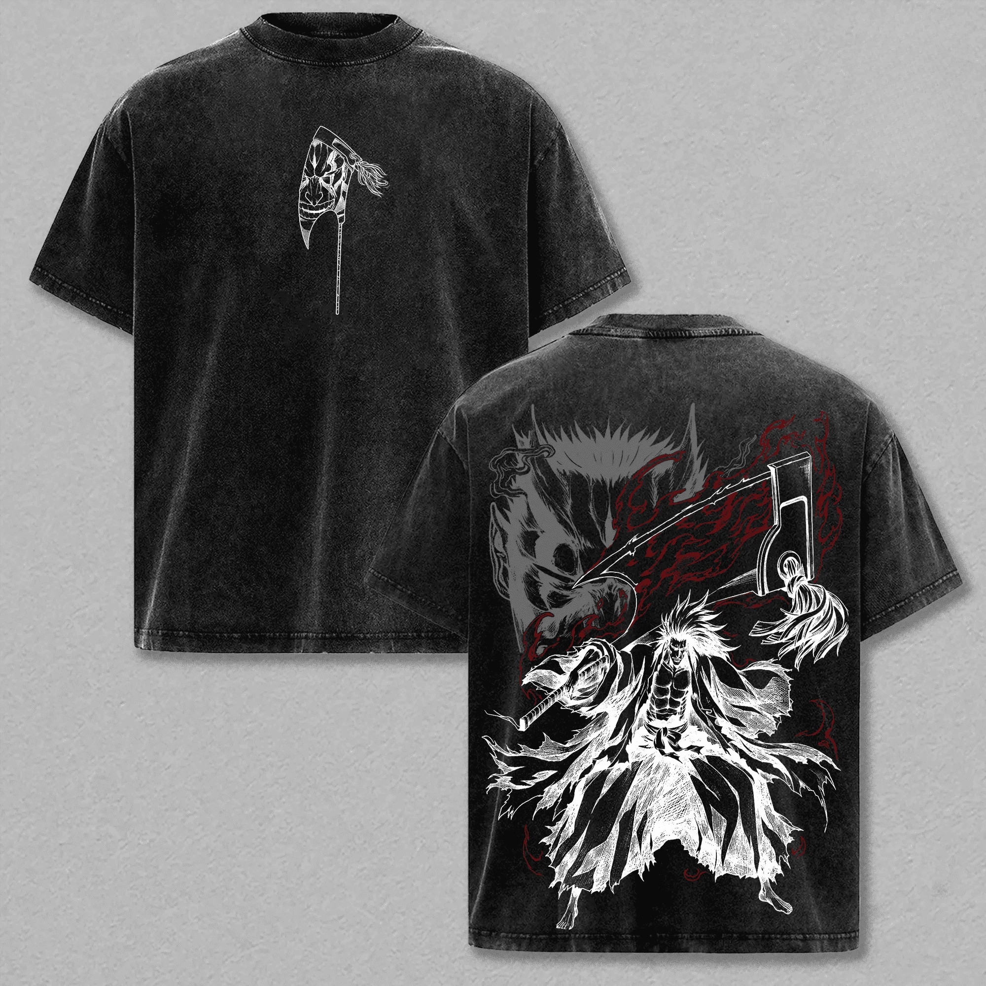 BLEACH Zaraki Kenpachi T-Shirt Vintage Washed Oversized T-Shirt Sommer Casual Kurzarm Baumwoll-T-Shirts Kleidung Herren Bekleidung Top – Detail 2
