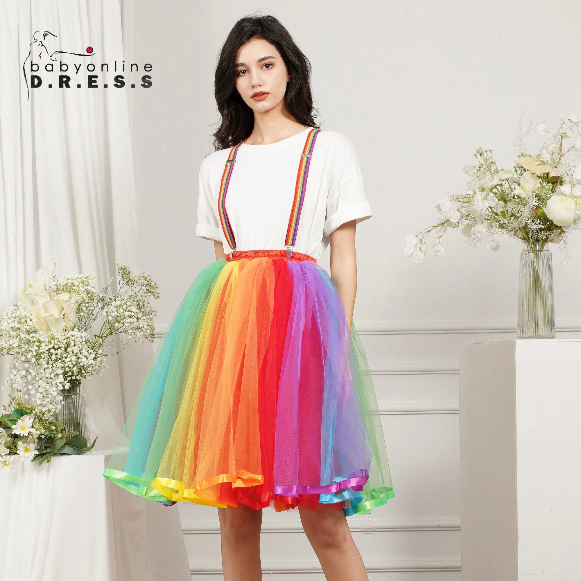 

BABYONLINE Rainbow Skirts Short Tutu Skirt for Costume Christmas Carnival Party Fluffy Multilayer Tulle Dress, Puffy A-Line Hem