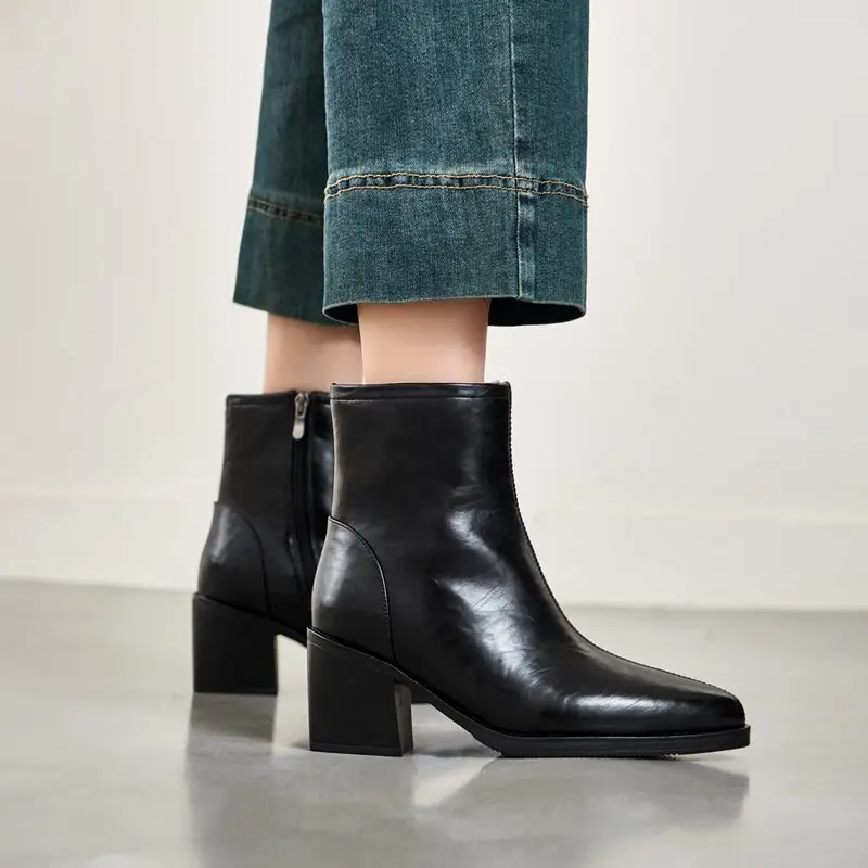 MORAZORA حجم 34-41 جديد الصوف الشتاء أحذية النساء حذاء بكعب عالٍ مكتنز جلد طبيعي الشتاء أحذية السيدات حذاء من الجلد أحذية نسائية