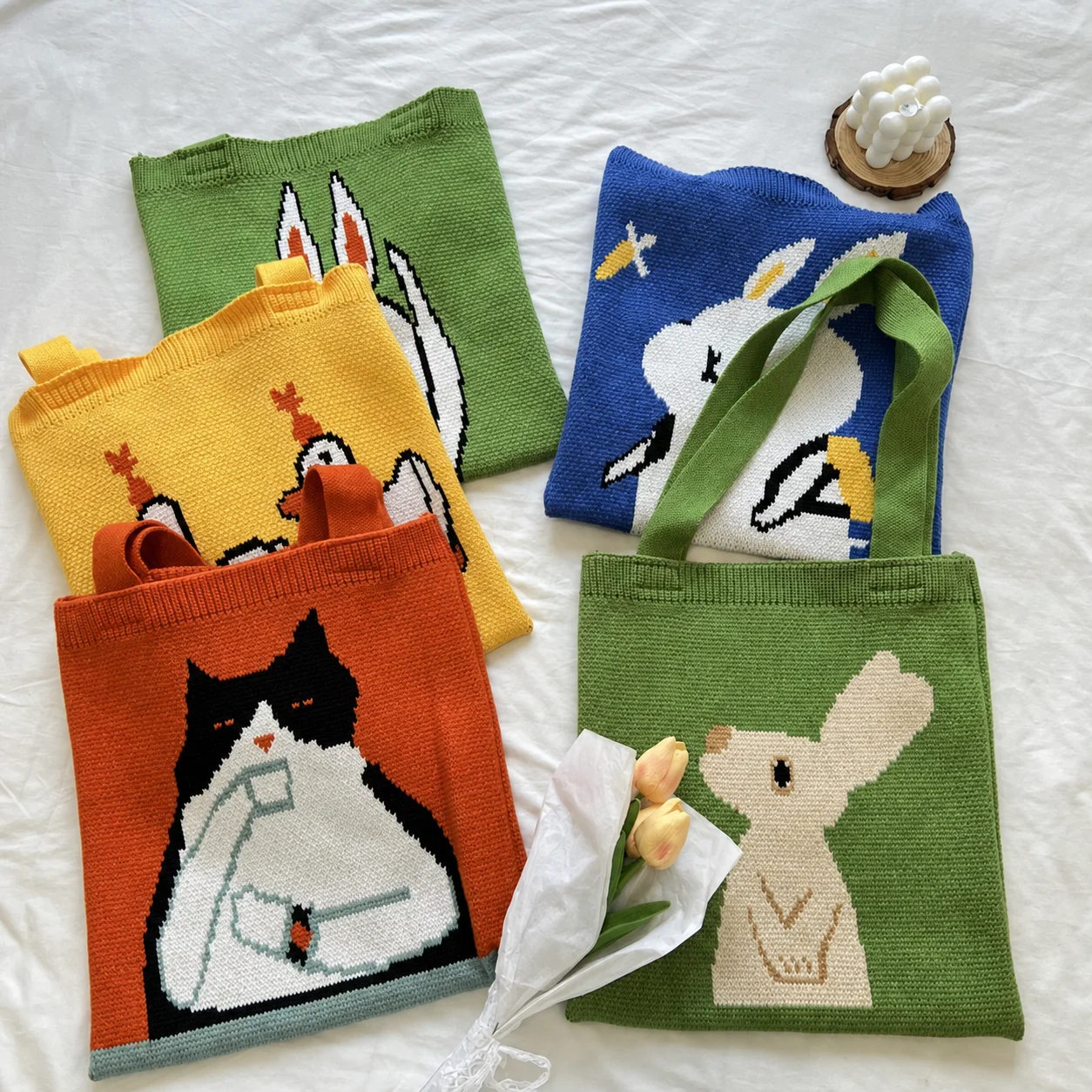 Shoulder Handheld Bag Skin Friendly Casual Handbag Knitted Tote Bag Knitted Cartoon Tote Bag For Single Shoulder Carry Daily