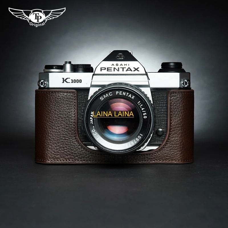 Funda protectora para cámara fotográfica hecha a mano, con asa de cuero genuino, para Pentax K1000