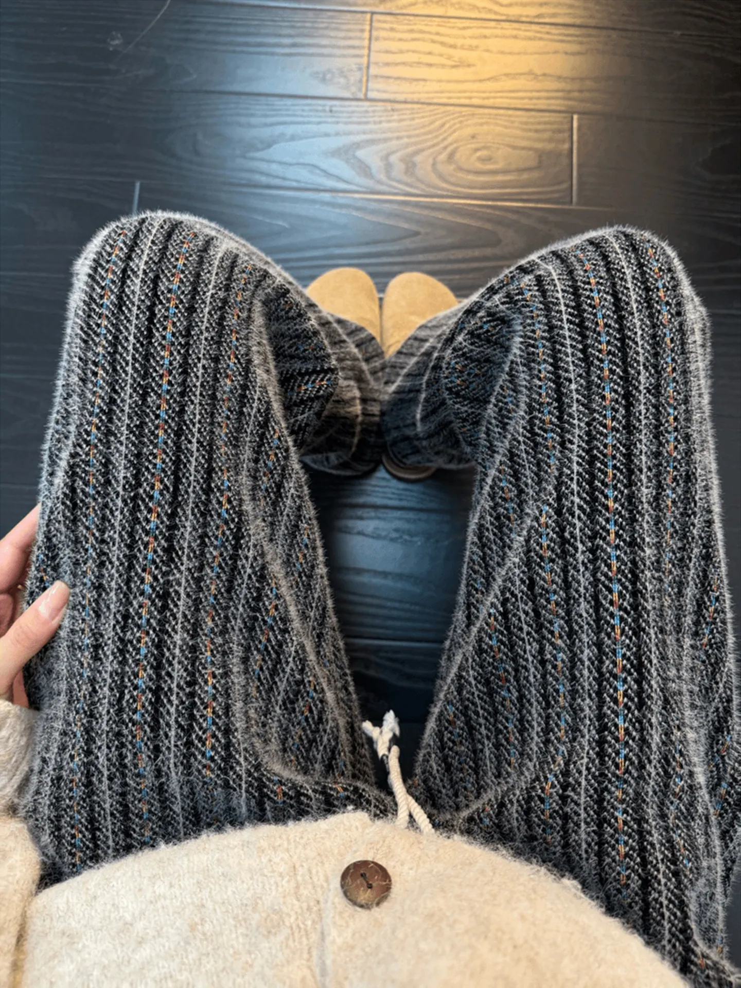 

Мужские повседневные брюки American Sle Heavyweight Small Fraance Wind Striped Knitted Loose Straight Leg для осени и зимы