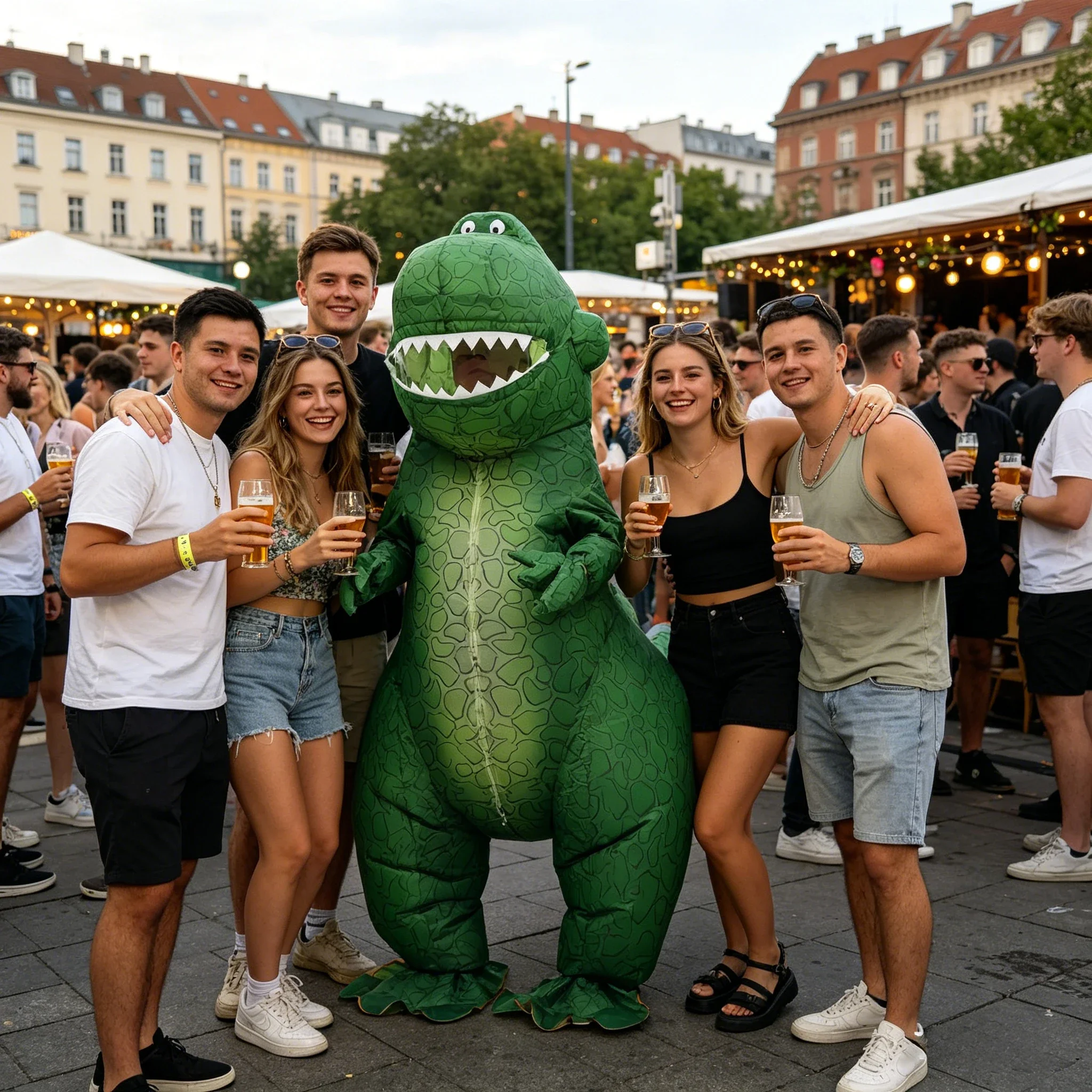 Inflatable Dinosaur Costume Adult - 緑色の恐竜の着ぐるみ、大人用、空気で膨らませるタイプ、ハロウィーン、コスプレ、カーニバル、誕生日パーティー用。