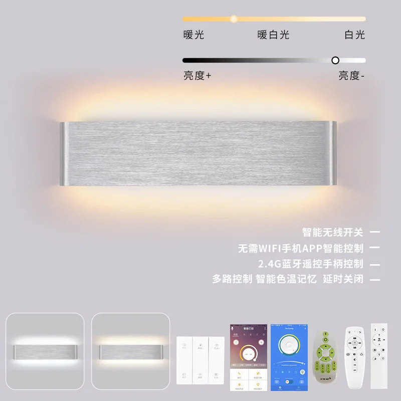 Imagem -03 - Modern Bedside Led Lâmpada de Parede Smart App Controle Remoto Escurecimento Retângulo Alumínio Sconces Luzes Banheiro Espelho de Luz 2.4g 220v