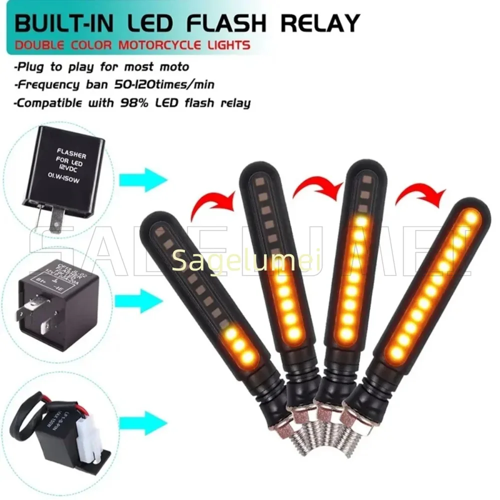 LED دراجة نارية بدوره إشارات مؤشرات الاتجاه وامض الخلفية الذيل الفرامل المتعري ضوء وقف أضواء الإشارة دراجة نارية DRL مصباح #3