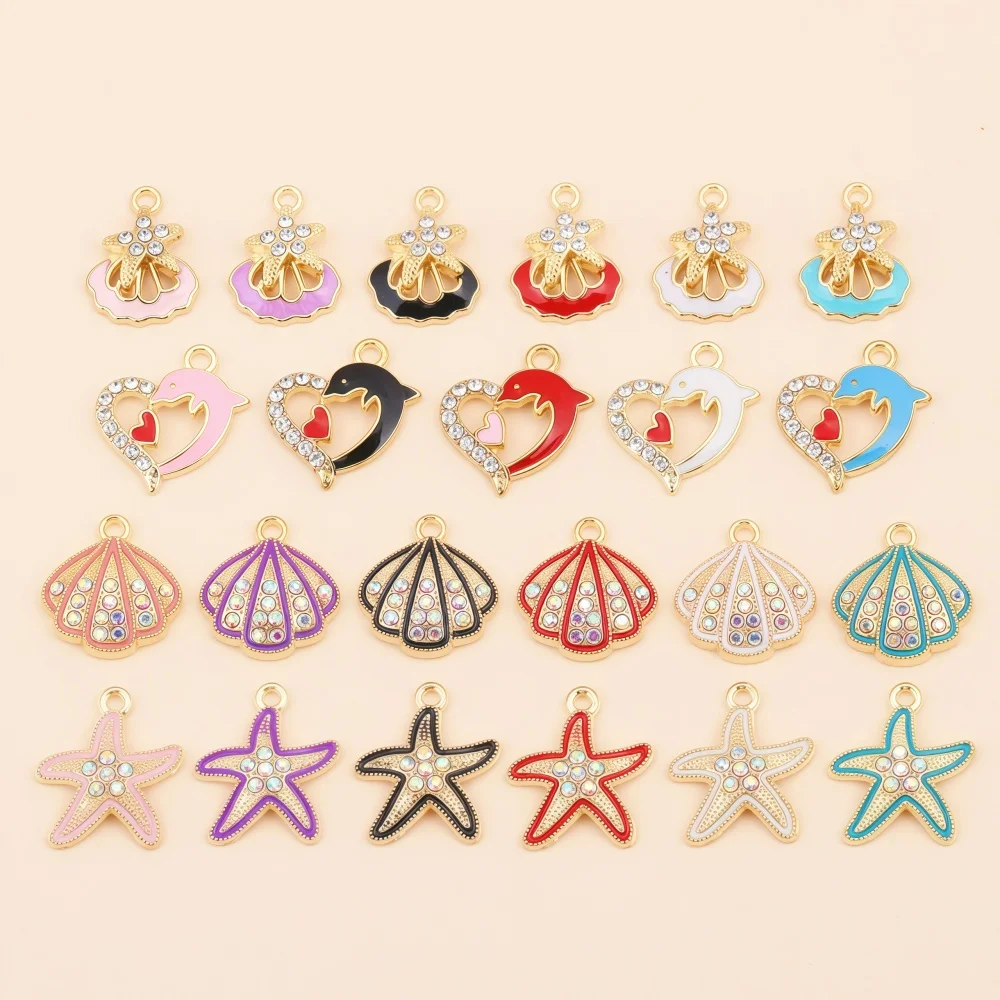 10Pcs Mix Cute Marine life Charms for Jewelry Making Enamel Shell Starfish Pendants DIY Necklace Earrings Accessories Handcraft