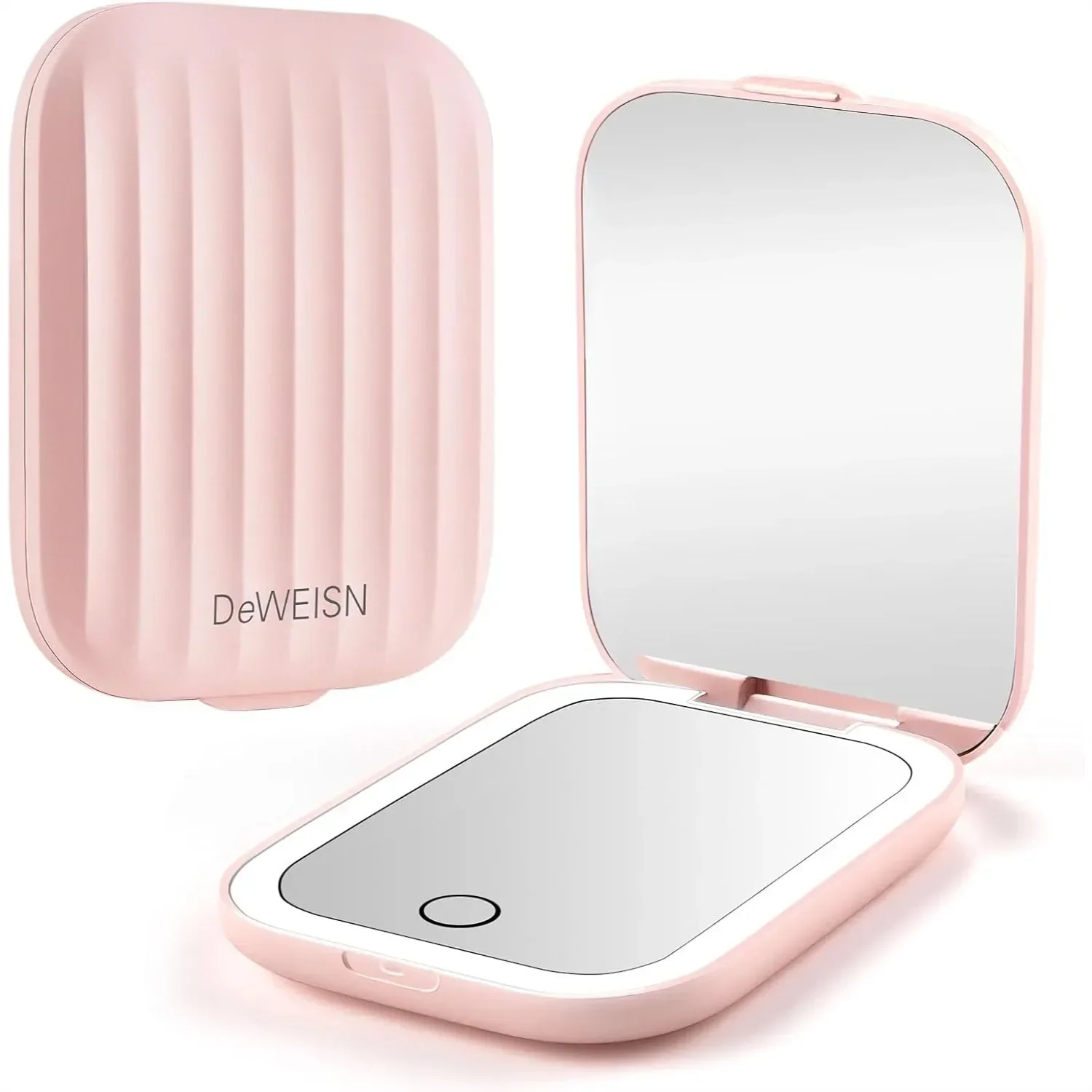 

Compact Mirror 1X/10X Magnification LED Travel Makeup Mirror with Lights 3 Color Adjustable Brightness Folding Mini Mirror for