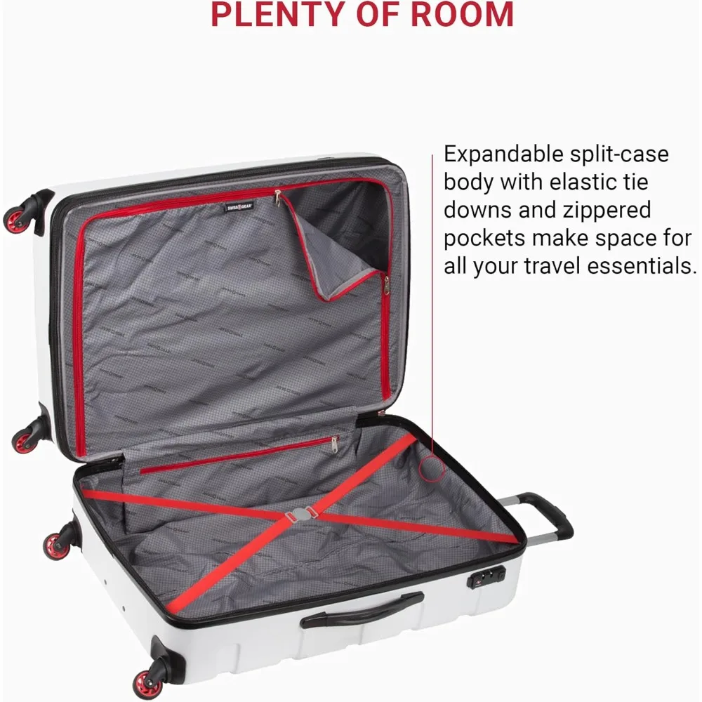 SwissGear 7366 Средний расширяемый твердый багаж с вращающимися колесами, белый, 23 дюйма