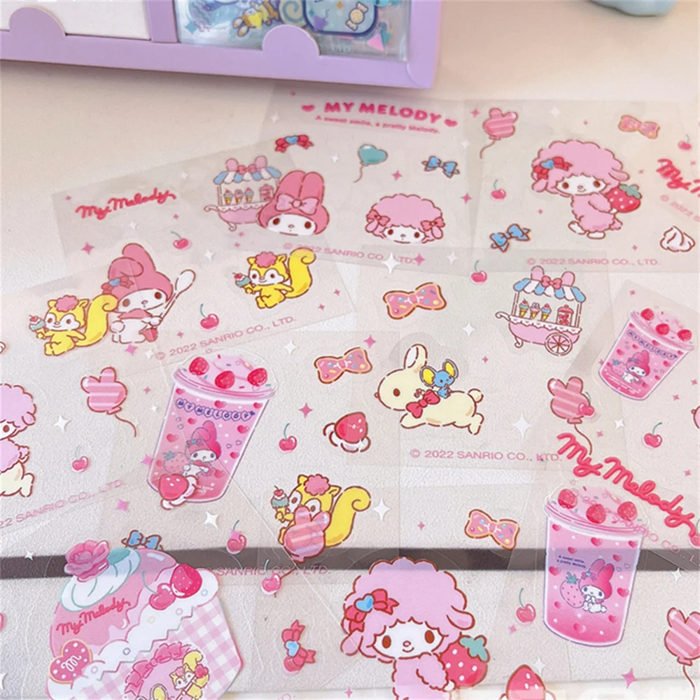 60Sheet Sanrio Kuromi Sticker Kawaii Hello Kitty Cinnamoroll Melody Hand Account Material Decoration DIY Stickers Kids Toys