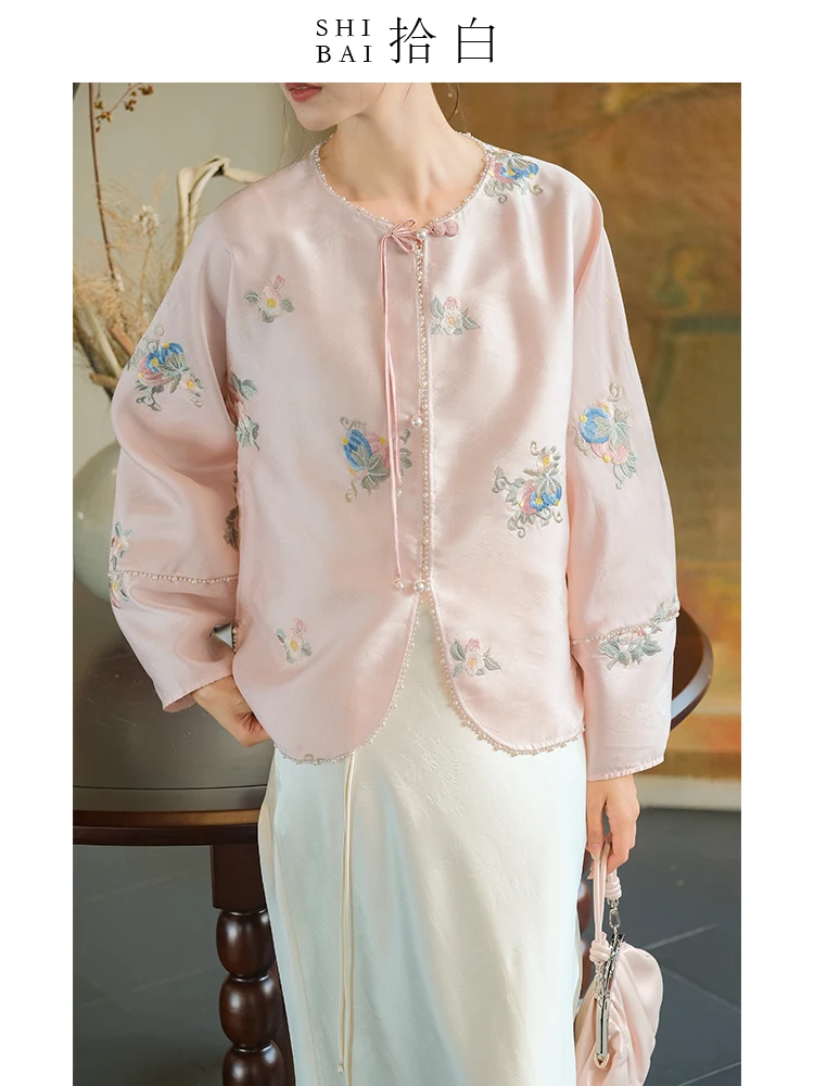 

ibai New Chinese Sle Embroidered Thin Jaet Pearl Button Women's Top Original National Sle Spring Summer New Arrival