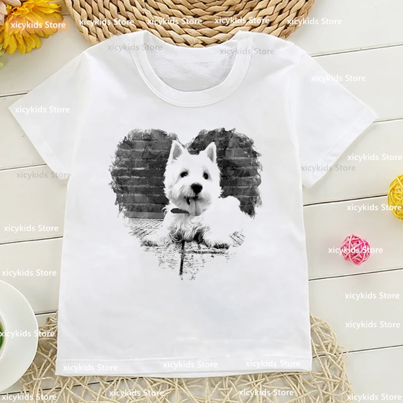 

T-Shirt For Boys/Girls Funny Watercolor Painting Dog Animal Print Children'S Tshirt Fashion Casual Children'S Clothes White Tops