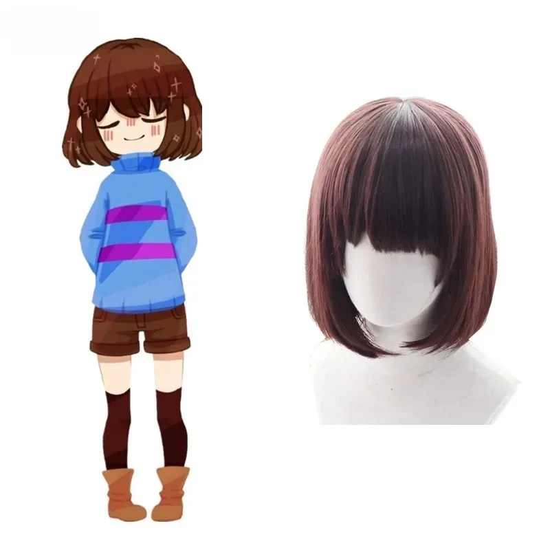 Brown Heat Resistant Synthetic Hair Undertale Chara Frisk Cosplay Wigs Chara Frisk Wig