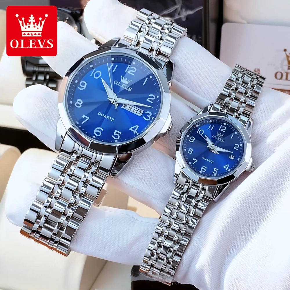 OLEVS Men's Watches Trend Fashion Rhombus Mirror Stainless Steel Original Quartz Wristwatch for Man Waterproof Luminous Date New