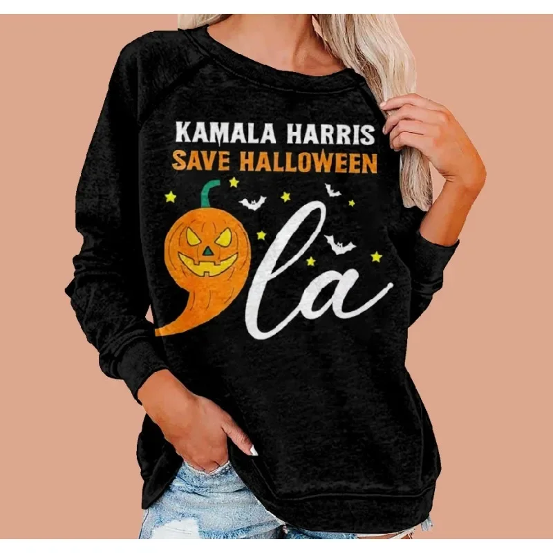 

Halloween Cute Print Long Sleeve Crew Neck T Shirts Trick or Treat Basic Tees Casual Tops Funny Holiday Dressy Elegant Blouse