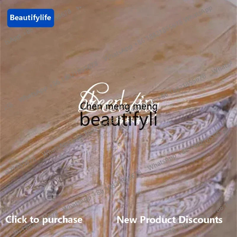 

183ff French antique gold dresser solid wood retro rattan art log Roman column makeup tableA