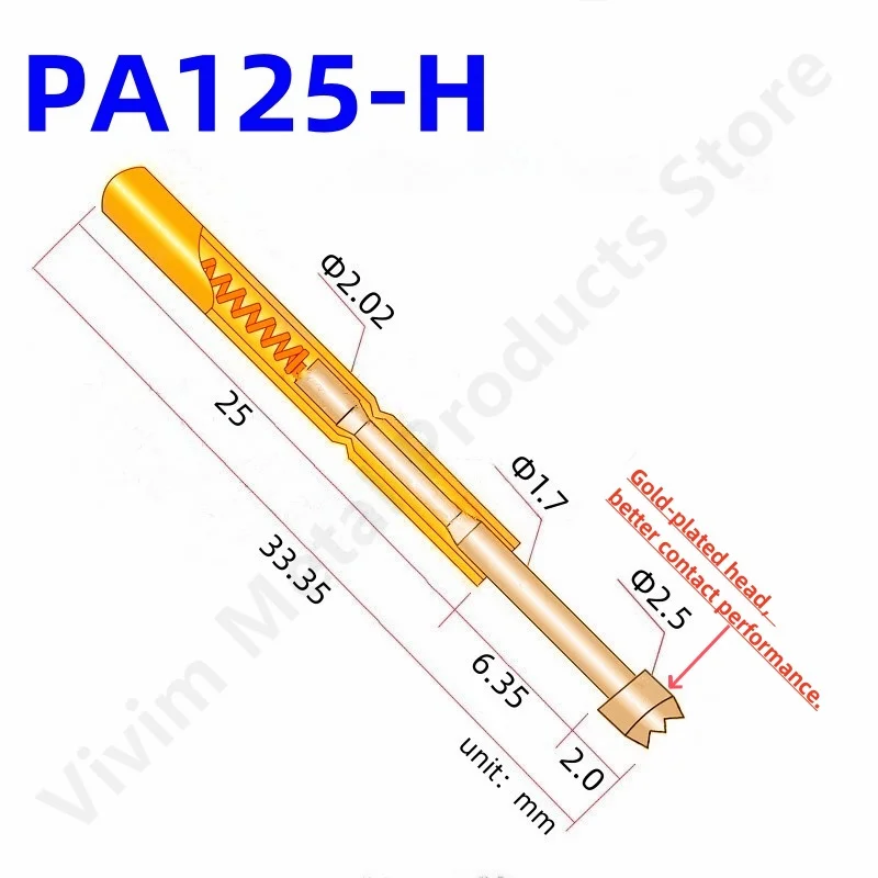 100PCS SpringTest Pin PA125-H 33.35mm 2.02mm 9-claw Tip PA125-H2 Head Dia 2.50mm Needle Spring Test Probe P125-H2 PogoPin P125-H